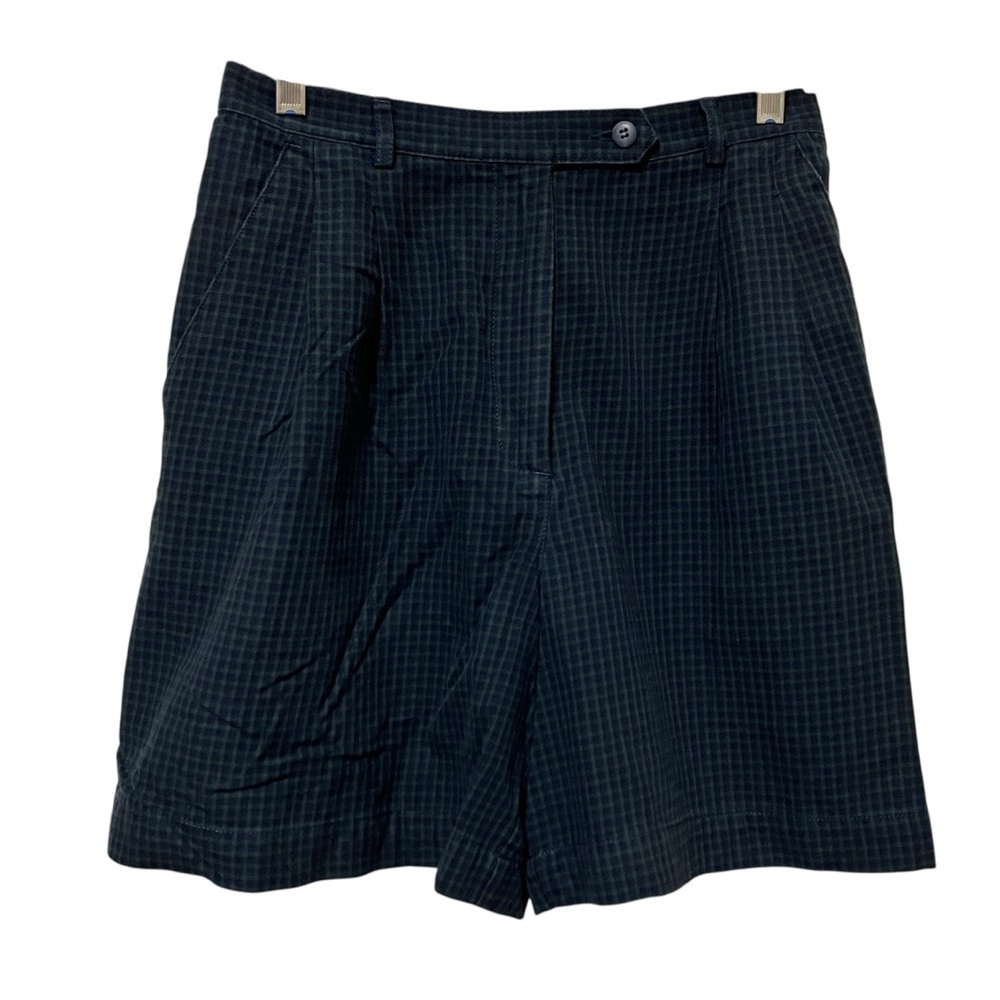 Vintage Pleated Blue Green Gingham High Rise Shorts